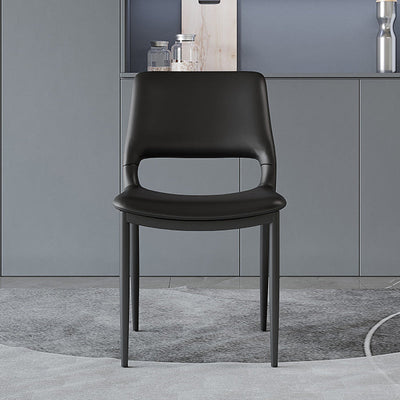 Modern Minimalist Rectangular Curved Seat Leather Carbon Steel Dining Chair Backrest For Dining Room