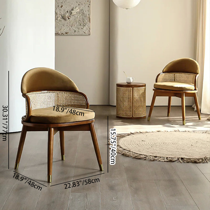 Contemporary Nordic Weaving Ash Wood Rattan Fabric Sponge Round Dining Chair Backrest For Dining Room