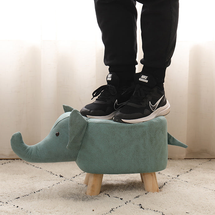 Contemporary Creative Fabric Elephant Shape Wood Legs Low Stool For Living Room