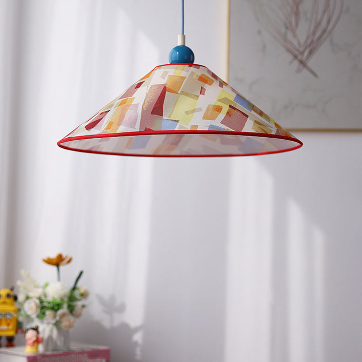 Modern Creative Cone Oil Painting Iron Fabric 1-Light Pendant Light For Living Room