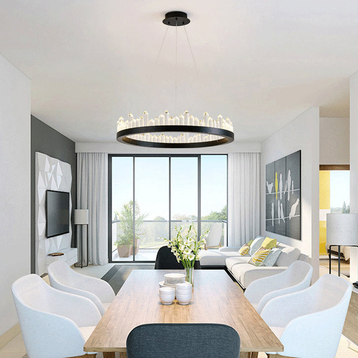 Modern Minimalist Round Crystal Hardware LED Pendant Light For Bedroom