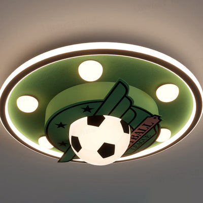 Contemporary Creative Kids Soccer Hardware ABS Acrylic LED Flush Mount Ceiling Light For Bedroom