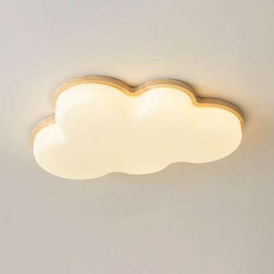 Modern Minimalist Cloud Wood Acrylic LED Flush Mount Ceiling Light For Bedroom