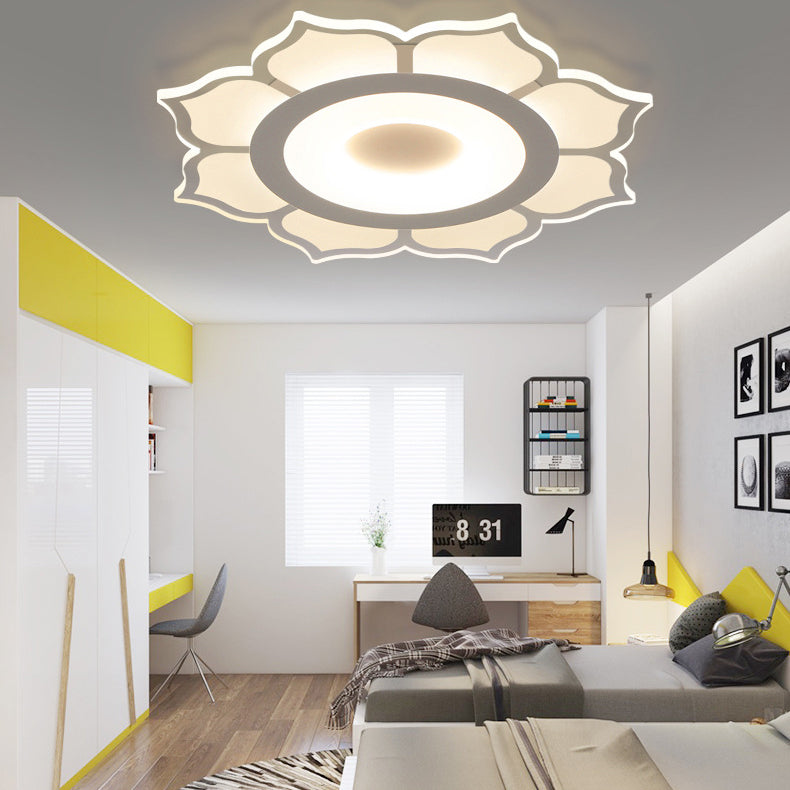 Modern Minimalist Lotus Round Iron Acrylic LED Flush Mount Ceiling Light For Bedroom