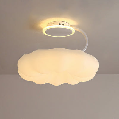 Contemporary Nordic Iron PE Cloud Shade LED Semi-Flush Mount Ceiling Light For Living Room