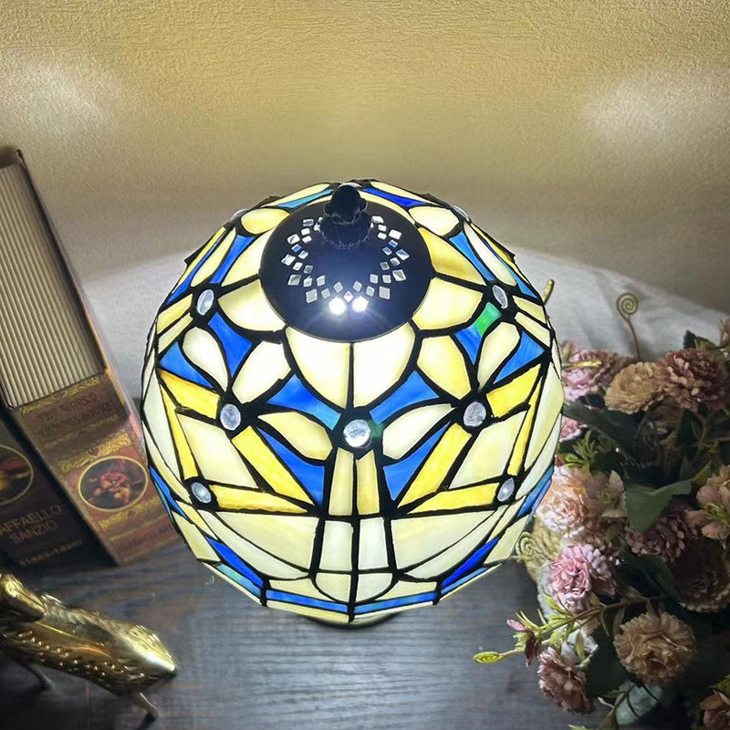 Traditional Tiffany Dome Iron Glass 1-Light Table Lamp For Study