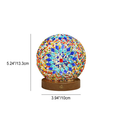 Contemporary Boho Orb Wood Glass USB LED Table Lamp For Bedroom