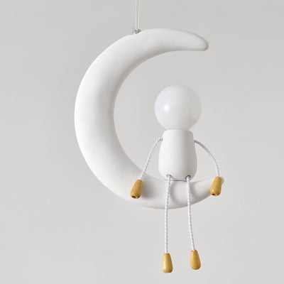 Contemporary Nordic Kids Iron Resin Glass Moon Doll 1-Light Pendant Light For Bedside