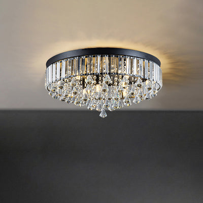 Modern Luxury Round Iron Crystal Beads 6/9-Light Flush Mount Ceiling Light For Living Room