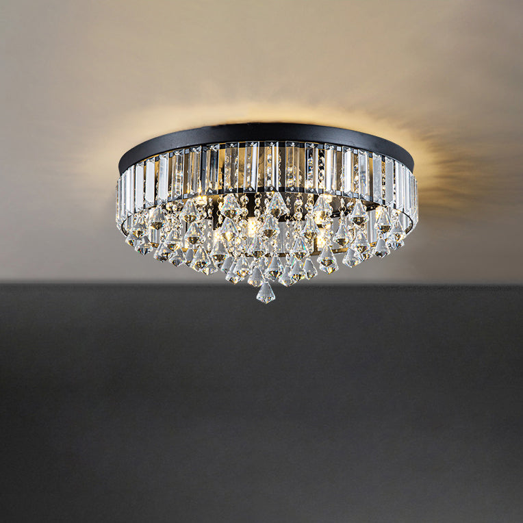 Modern Luxury Round Iron Crystal Beads 6/9-Light Flush Mount Ceiling Light For Living Room