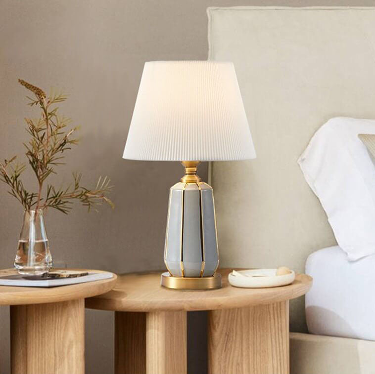 Modern Light Luxury Gray Ceramic Linen 1-Light Table Lamp