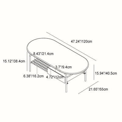 Contemporary Retro Elliptical Pine Wood Cherry Wood Stainless Steel Coffee Table 2-Tier For Living Room