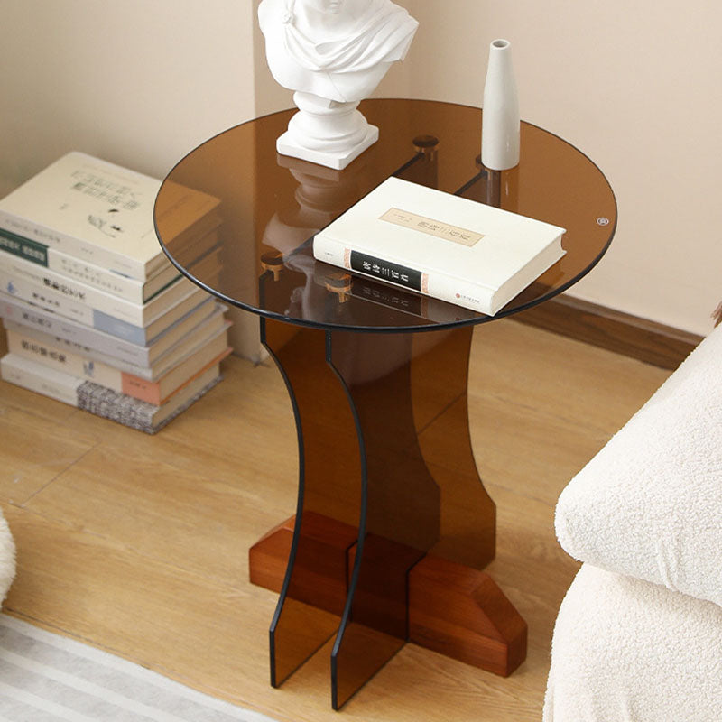 Modern Minimalist Round Glass End Table 1-Tier For Living Room