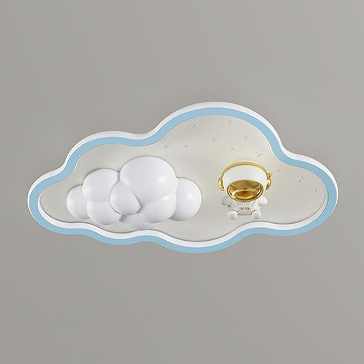 Modern Art Deco Kids Iron PE Cloud Rainbow Semicircular Astronaut LED Flush Mount Ceiling Light For Bedroom