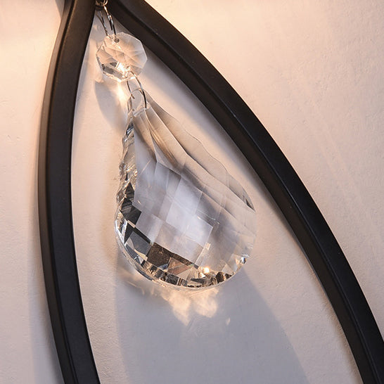 Modern Luxury Half Round Oval Iron Crystal 2-Light Wall Sconce Lamp For Bedroom