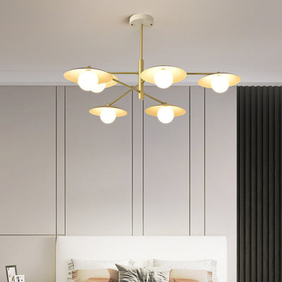 Modern Minimalist Round Flying Saucer Orb Branch Iron Glass 4/6/8 Light Chandelier For Living Room