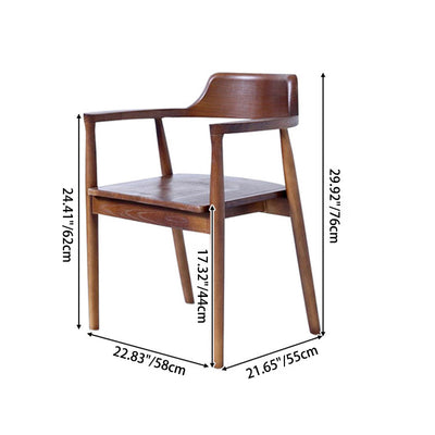 Contemporary Nordic Ash Wood Square Curved Dining Chair Backrest Armrest For Dining Room