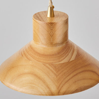 Traditional Japanese Mushroom Conic Rubber Wood 1-Light Wall Sconce Lamp For Bedside