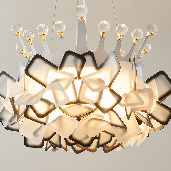 Contemporary Creative Hardware Crown Decor PVC Petal Shade LED Pendant Light For Living Room