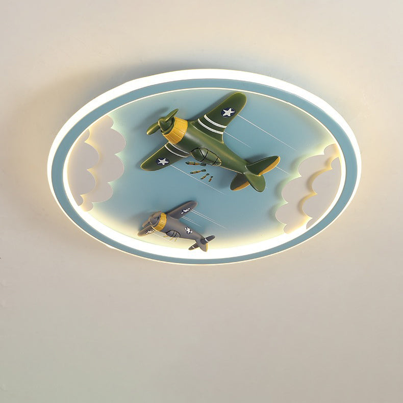 Contemporary Creative Cartoon Fighter Unicorn Resin Acrylic LED Kids Flush Mount Ceiling Light For Bedroom