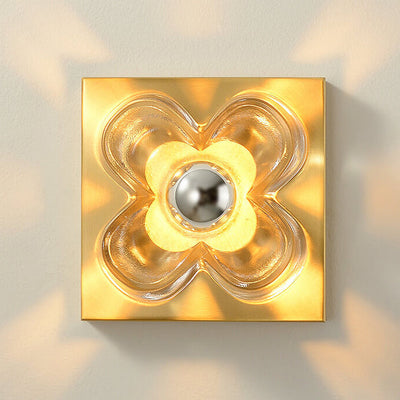 Modern Minimalist Round Square Clover Copper Glass 1-Light Wall Sconce Lamp For Bedroom