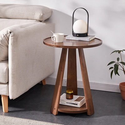 Modern Simplicity Round Rubber Wood End Table 2-Tier For Living Room