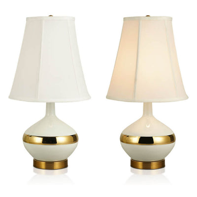 European Light Luxury Pleated Fabric Cone Ceramic Round Base 1-Light Table Lamp