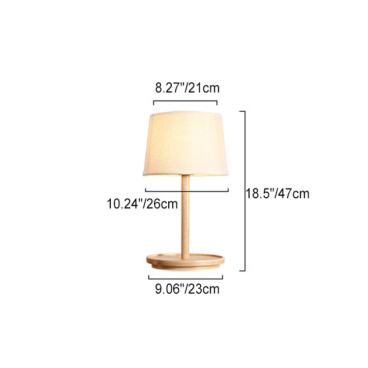 Modern Minimalist Cone Fabric Wood Base 1-Light Table Lamp For Study