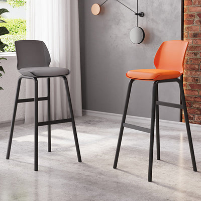 Contemporary Nordic Square Leather Upholstered Iron Bar Stool Plastic Backrest Footrest For Dining Room