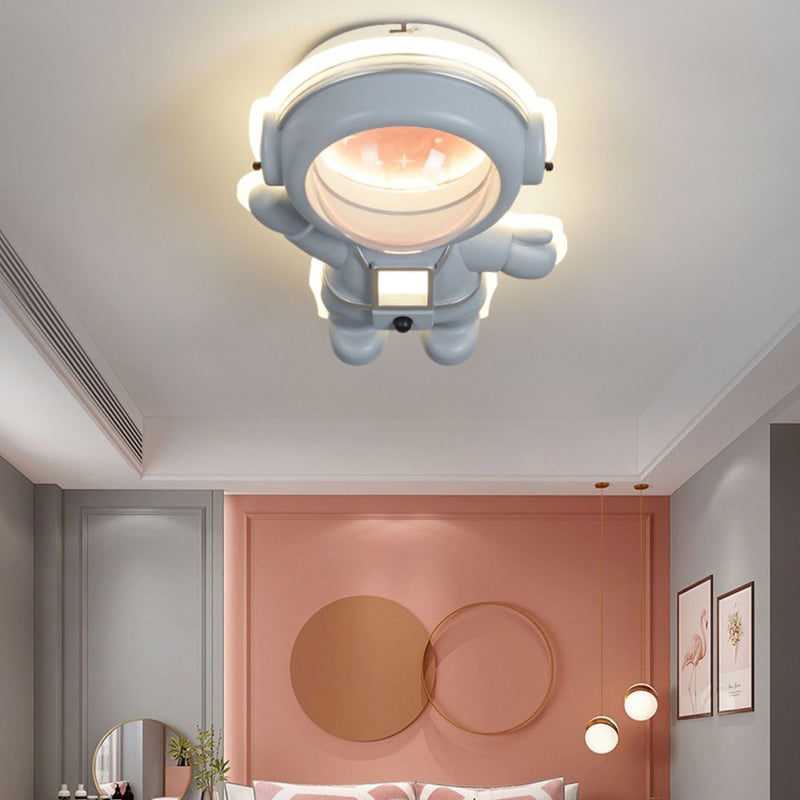 Contemporary Creative Kids Metal Acrylic Resin Astronaut Flush Mount Ceiling Light For Bedroom