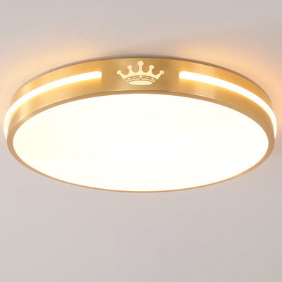 Modern Minimalist Round Crown Acrylic Copper LED Flush Mount Ceiling Light For Living Room