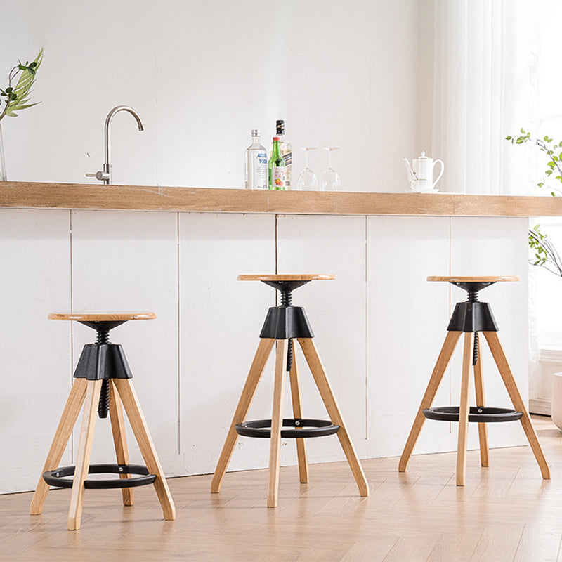 Contemporary Scandinavian Round Tripod Base Solid Wood Bar Stool Footrest For Dining Room