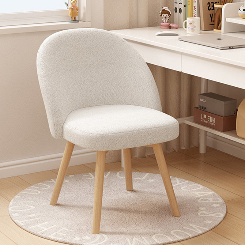 Contemporary Nordic Curved Fabric Upholstered Wood Legs Vanity Stool Backrest For Bedroom