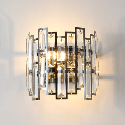 Modern Luxury Stainless Steel Crystal Multiple Rectangular 1/2 Light Wall Sconce Lamp For Living Room