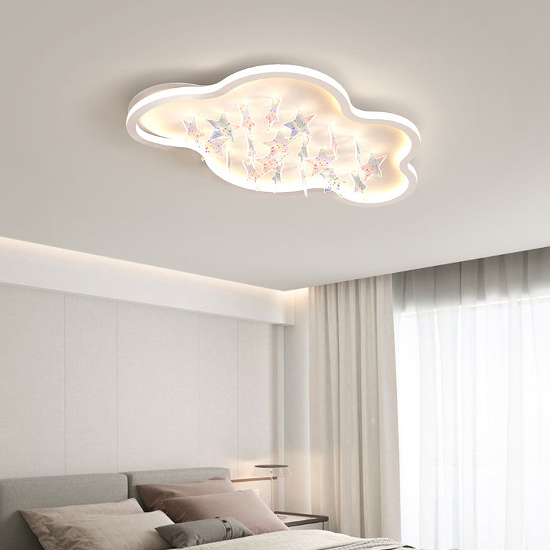 Contemporary Creative Iron Acrylic Round Cloud Star Piece LED Flush Mount Ceiling Light For Living Room