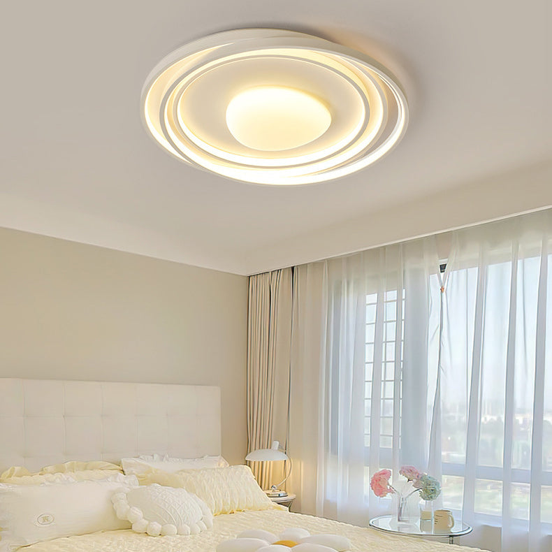 Modern Minimalist Cream Round Acrylic Iron LED Flush Mount Ceiling Light For Living Room