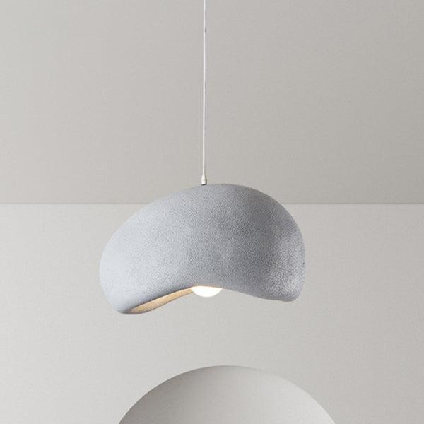 Traditional Japanese Imitation Stone Circular Arc Resin Shade 1-Light Pendant Light For Living Room