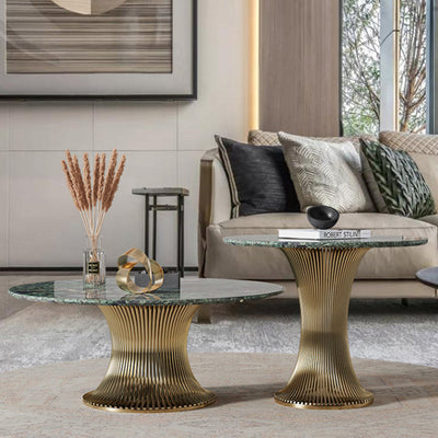 Contemporary Luxury Round Column Marble Stainless Steel Coffee Table Set For Living Room