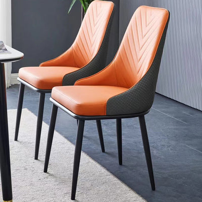 Modern Minimalist Square Four Legs Metal Leather Dining Chair Backrest Armless For Dining Room