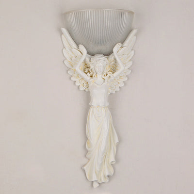 Traditional European Resin Glass Angel Statue 1-Light Wall Sconce Lamp For Living Room