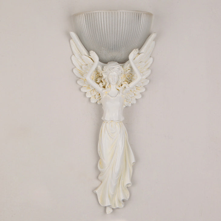 Traditional European Resin Glass Angel Statue 1-Light Wall Sconce Lamp For Living Room