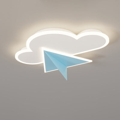 Modern Minimalist White Cloud Aircraft Iron Acrylic LED Semi-Flush Mount Ceiling Light For Bedroom