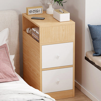 Contemporary Scandinavian Square Tabletop Artificial Panel Nightstand 2-Drawer For Bedroom