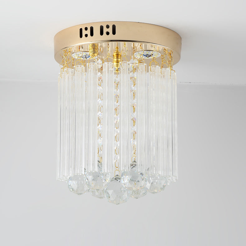 Modern Luxury Round Cylinder Crystal Hardware Base 1-Light Flush Mount Ceiling Light For Hallway