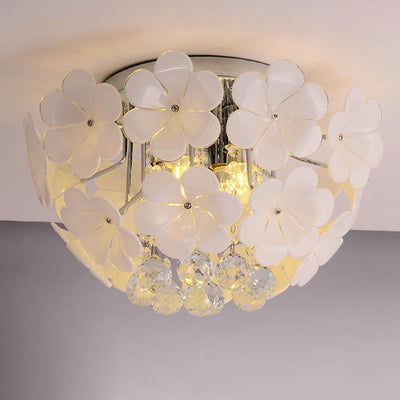 Contemporary Scandinavian Branch Floral Glass Crystal Metal 1/4/6/8/10 Light Flush Mount Ceiling Light For Living Room