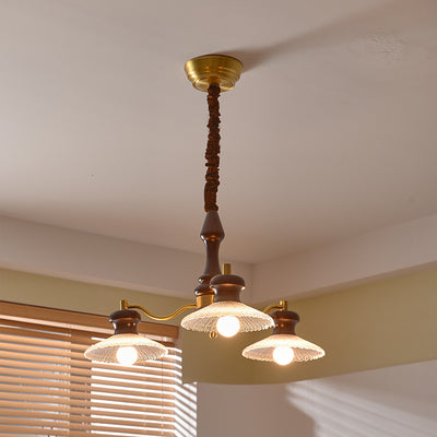 Traditional Vintage Brass Iron Ash Wood Glass Round Bowl 3/6/8 Light Chandeliers For Dining Room