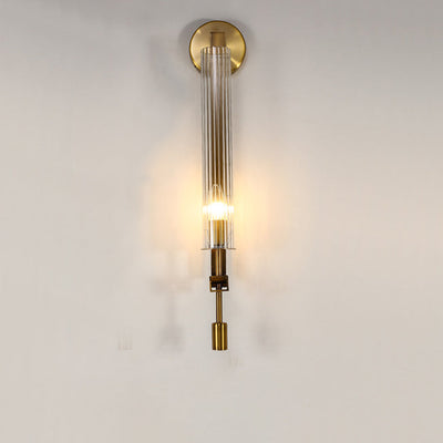 Contemporary Simplicity Hardware Ribbed Glass Column 1-Light Wall Sconce Lamp For Living Room