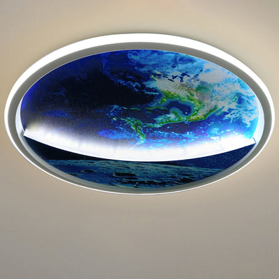 Modern Art Deco Planet Earth Round Silicon Iron LED Flush Mount Ceiling Light For Living Room