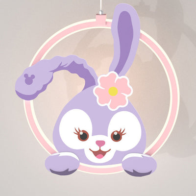 Contemporary Creative Kids Iron Aluminum Acrylic Circle StellaLou Rabbit LED Pendant Light For Bedroom