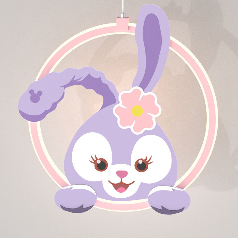 Contemporary Creative Kids Iron Aluminum Acrylic Circle StellaLou Rabbit LED Pendant Light For Bedroom